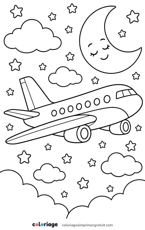 Coloriage avion de nuit