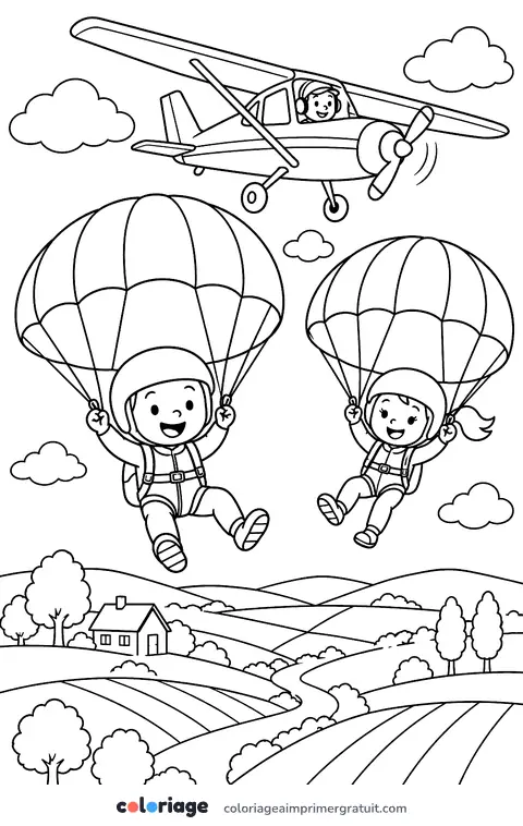 Coloriage parachutistes