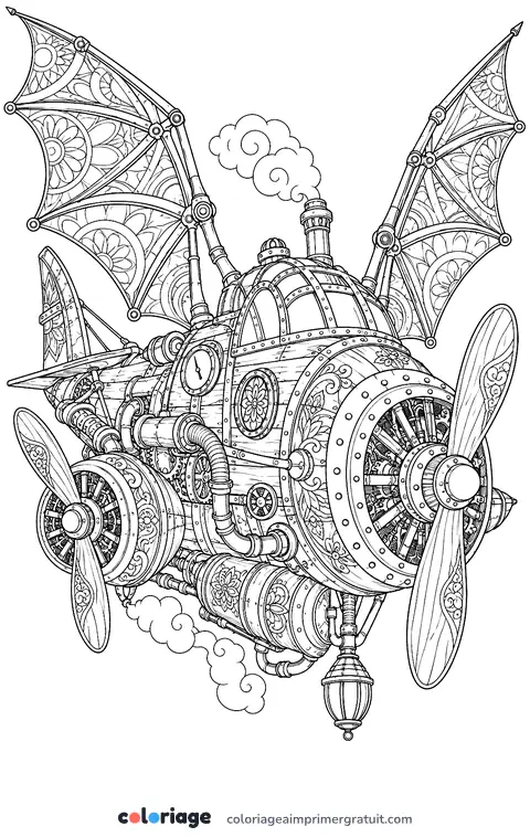 Coloriage machine volante rétro
