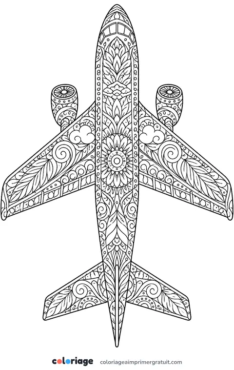 Coloriage avion zentangle