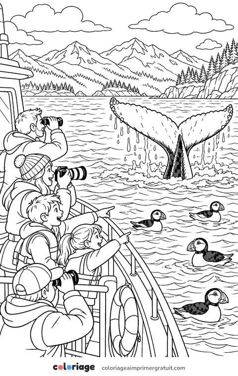 Coloriage bateau d’observation des baleines