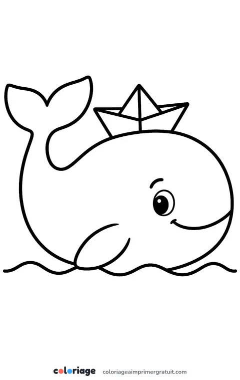 Coloriage bateau de papier sur une baleine