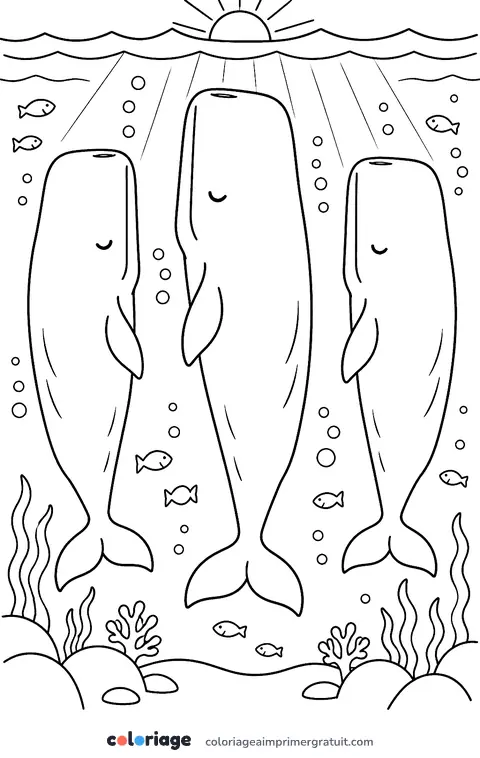 Coloriage cachalots qui dorment debout