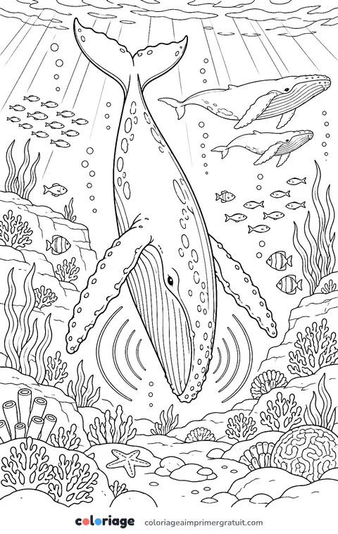 Coloriage le chant de la baleine à bosse