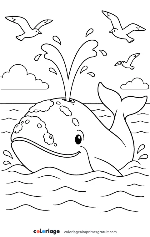 Coloriage baleine franche et son souffle en V