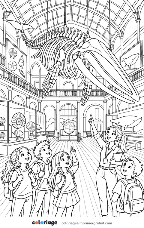 Coloriage squelette de baleine au musée