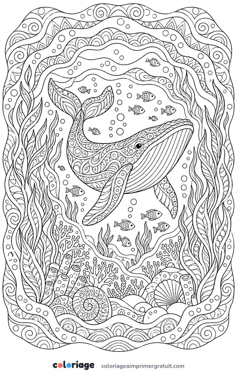 Coloriage baleine en papier découpé