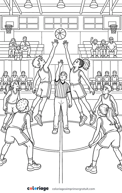 Coloriage entre-deux au gymnase