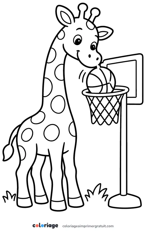 Coloriage girafe au panier