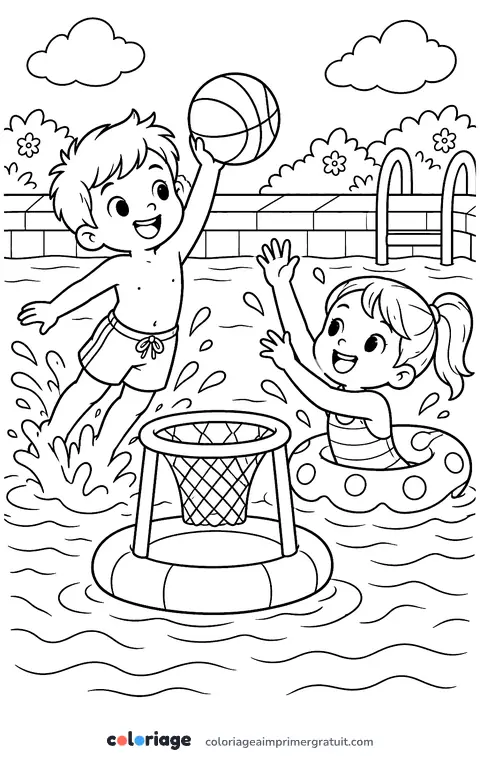 Coloriage basket à la piscine