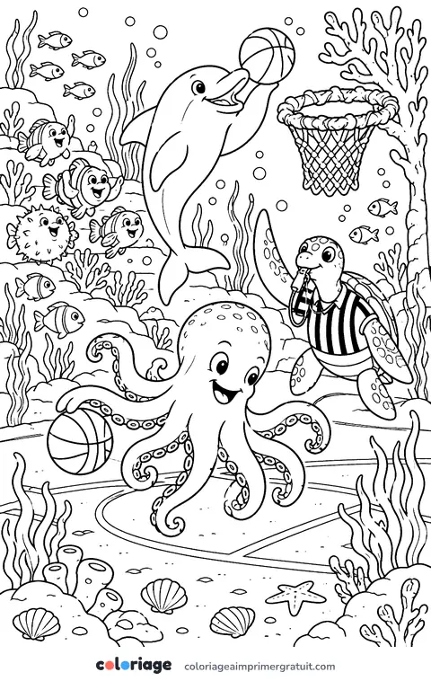 Coloriage basket sous la mer