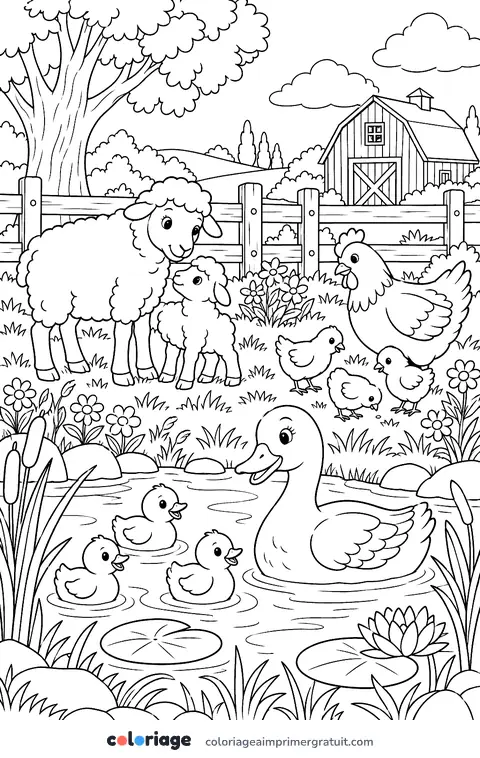 Coloriage mamans et bébés animaux