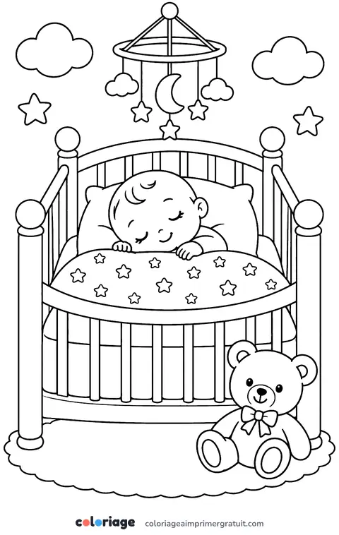 Coloriage bébé dans son berceau