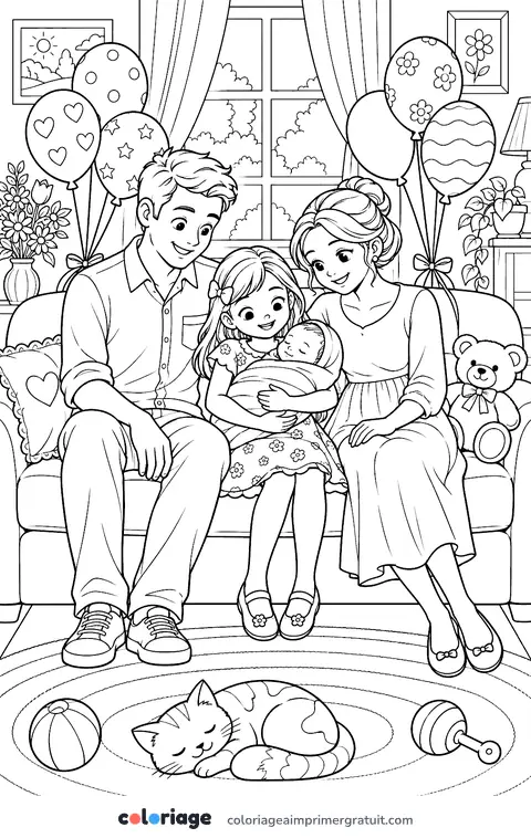 Coloriage la grande sœur et le nouveau-né