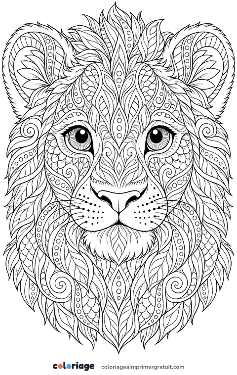 Coloriage lionceau zentangle
