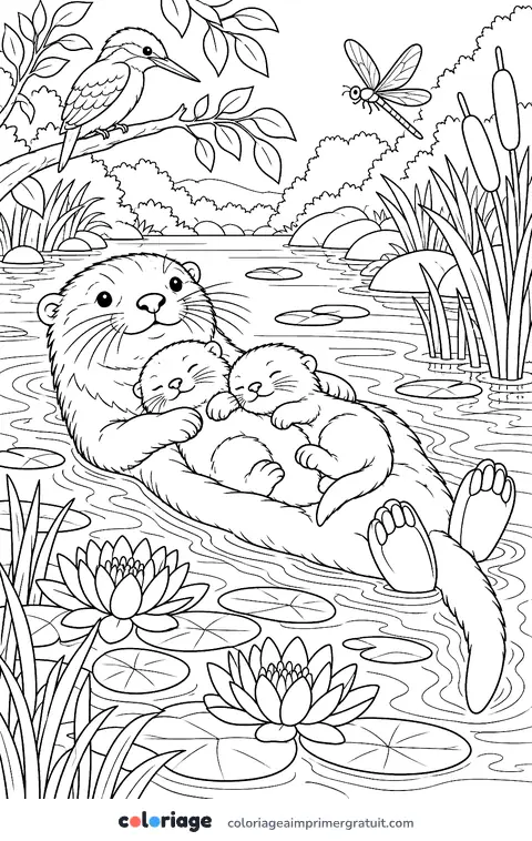 Coloriage bébés loutres
