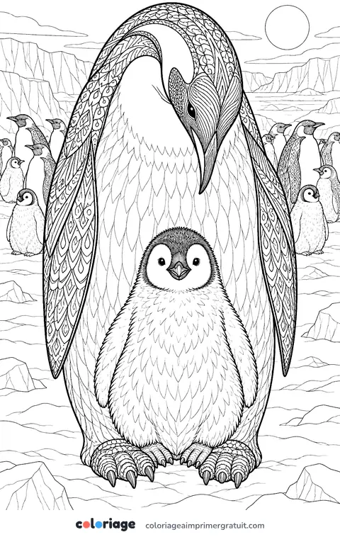 Coloriage poussin manchot