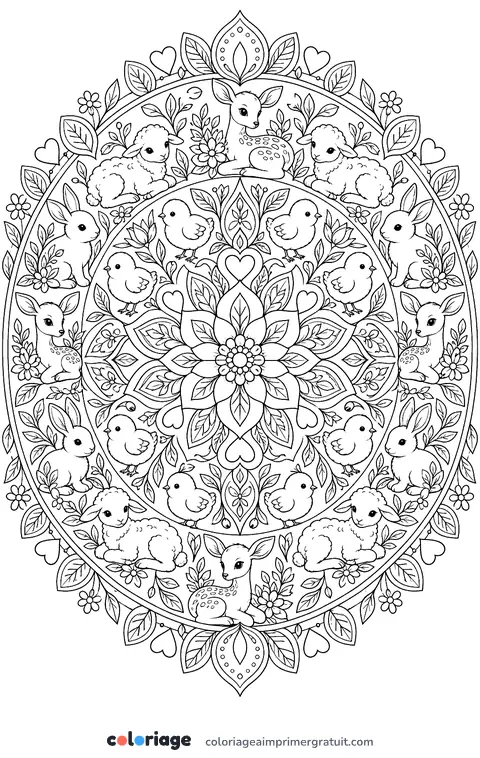 Coloriage mandala des bébés animaux