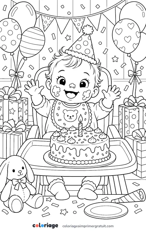 Coloriage premier anniversaire