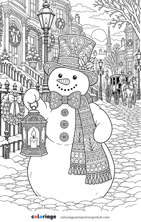 Coloriage bonhomme de neige d’autrefois