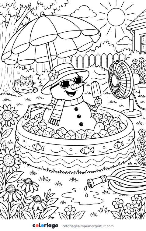 Coloriage bonhomme de neige en été