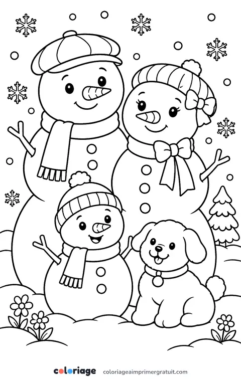 Coloriage famille bonhomme de neige