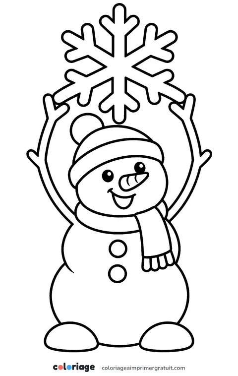 Coloriage bonhomme de neige et grand flocon