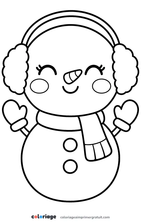Coloriage bonhomme de neige kawaii