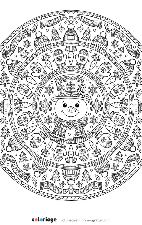 Coloriage mandala bonhomme de neige