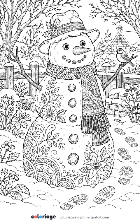 Coloriage bonhomme de neige réaliste