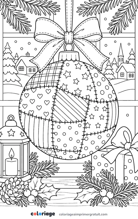 Coloriage boule de Noël patchwork