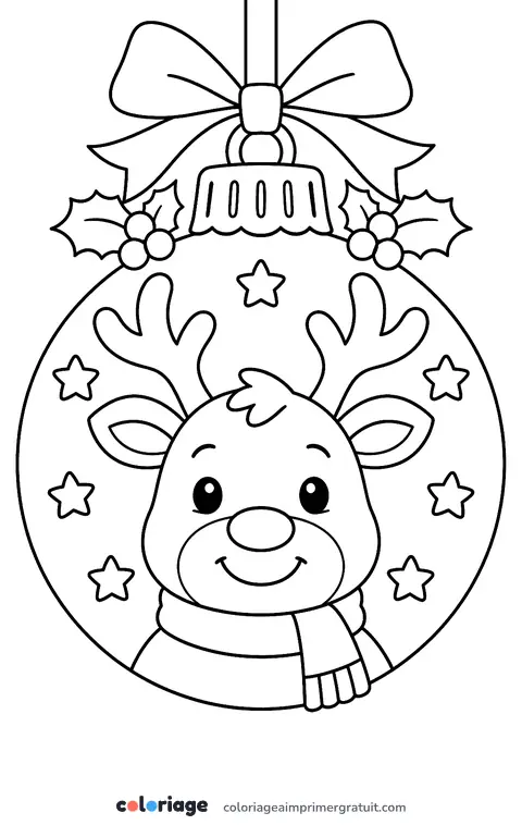 Coloriage boule de Noël renne