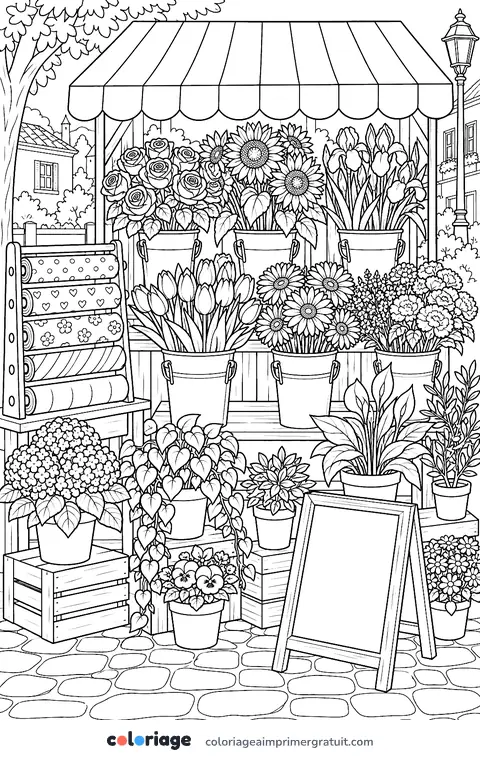 Coloriage étal de fleuriste