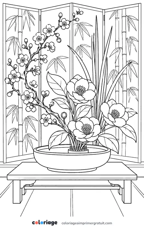 Coloriage composition ikebana
