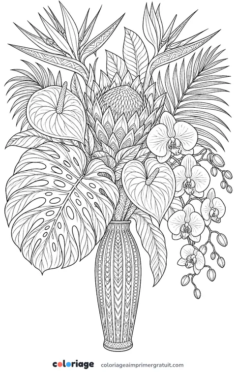 Coloriage bouquet tropical