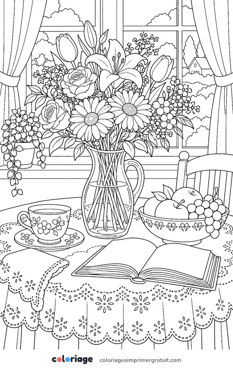 Coloriage table fleurie