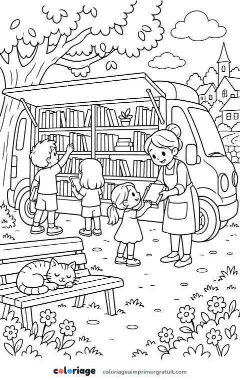Coloriage le bibliobus