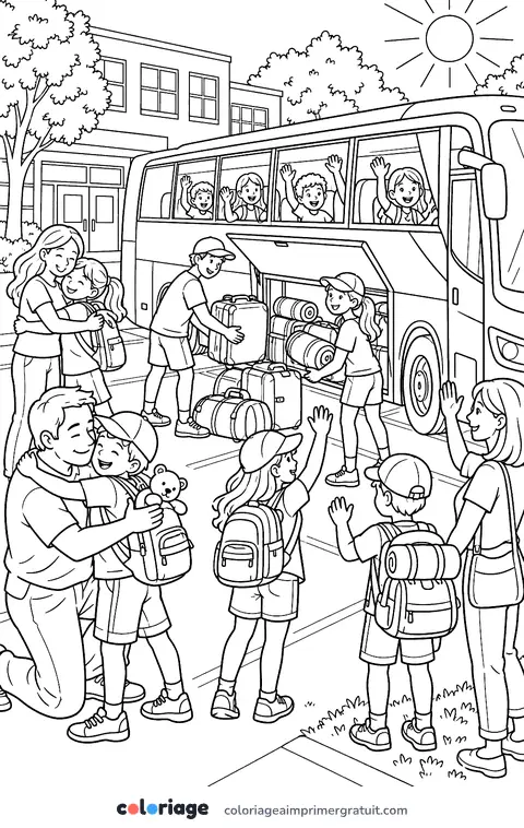 Coloriage départ en colonie