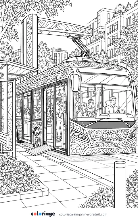 Coloriage bus électrique détaillé