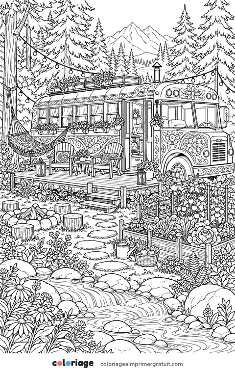 Coloriage bus aménagé en maison