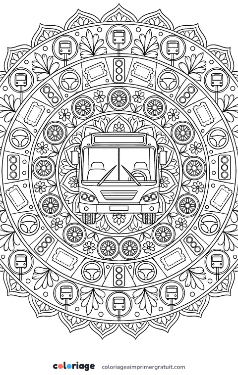 Coloriage mandala bus