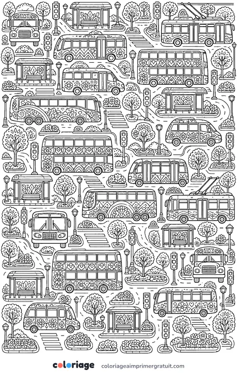 Coloriage motif de bus