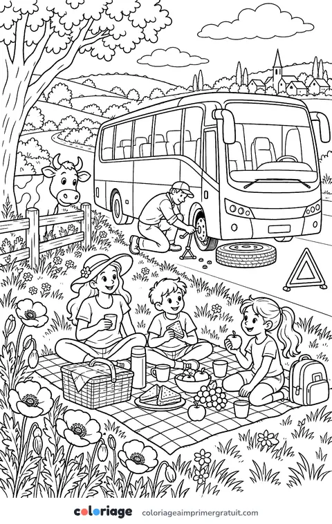 Coloriage panne sur la route