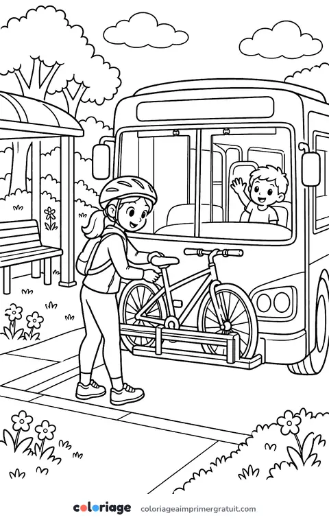 Coloriage bus et vélo