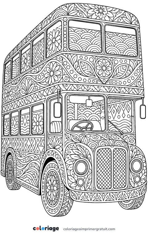 Coloriage bus zentangle
