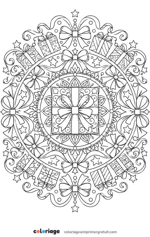Coloriage mandala de cadeaux