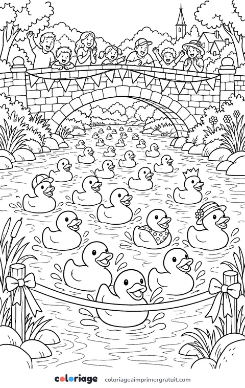 Coloriage course de canards en plastique