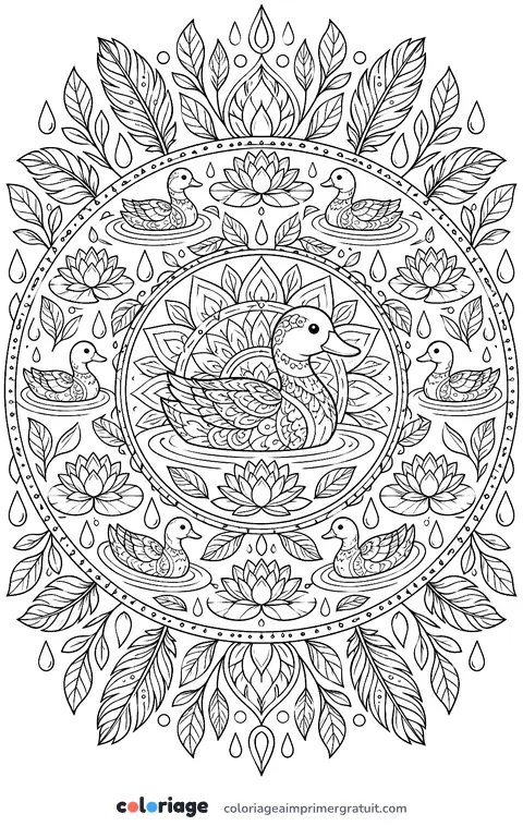 Coloriage mandala de canards