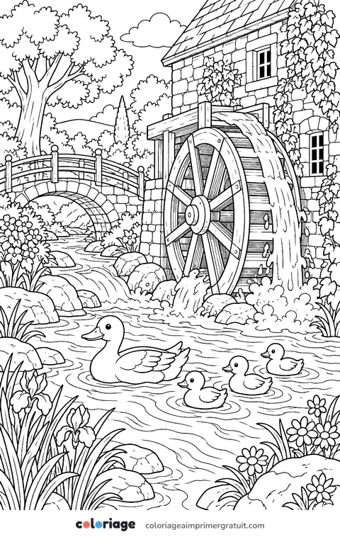 Coloriage moulin à eau