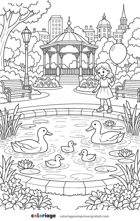 Coloriage canards au parc
